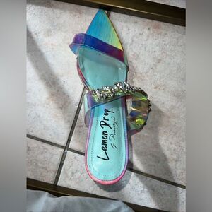 Lemon Drop by Privileged Hologram heels holographic shoes space crystal sandals